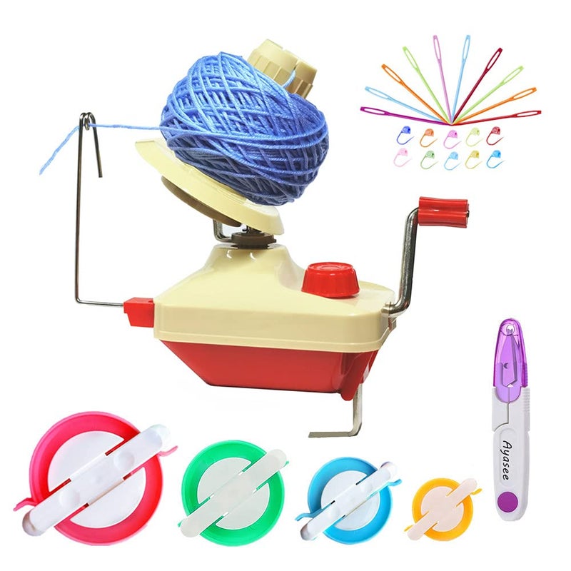 Ayasee Yarn Ball Winder, Hands Operated Swift Yarn Fiber String Ball Wool Winder Machines for Family+4Pompom Maker+10PS Knitting Stitch Markers+10PS Plastic Needles+1PS Scissors(26b) - Image 1